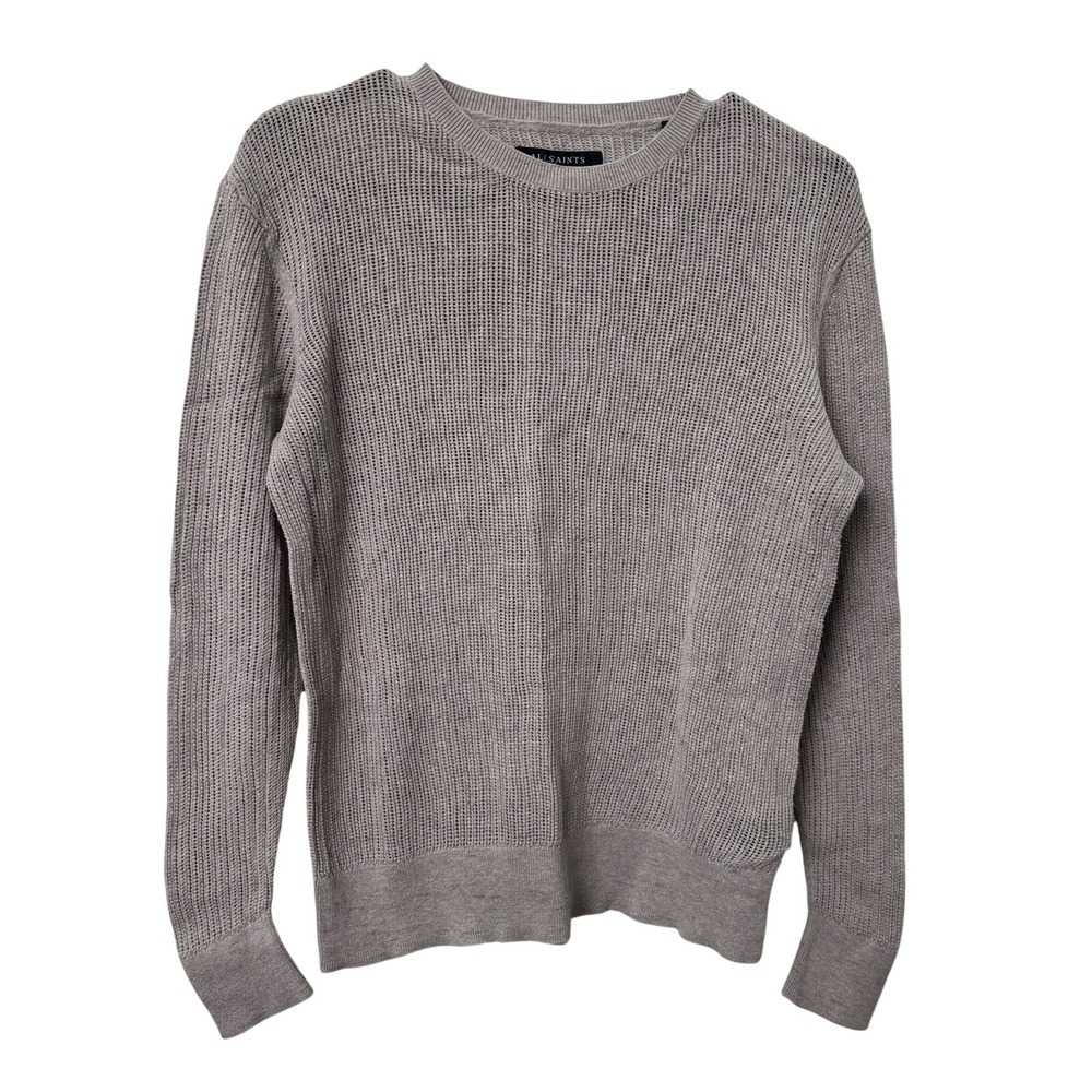 AllSaints Zellern Crew Pullover Mens S Beige Greige Mesh Open Knit Crewneck
